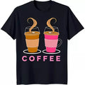 Vibrant Coffee Cups Graphic Fun Pink 'COFFEE' Design Tee S-3XL