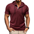 Mens Hooded Short Sleeve Henley Shirt Casual Slim Shirts Button Tops Blouse
