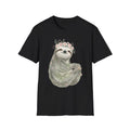 Sloth Flower Crown Watercolor Cute Boho Black Tee Nature Graphic T-Shirt