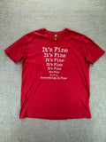 Next Level T-Shirt Red Mens XL Everything Is Fine Sarcastic Humor V-Neck Casual