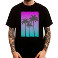 Miami Retro Beach Palms Vaporwave Aesthetics Black Cotton Men's T-shirt Top Tee