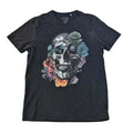 Guess T-Shirt Men Large Black Skull Floral Graphic Goth Short Sleeve - Small Fit