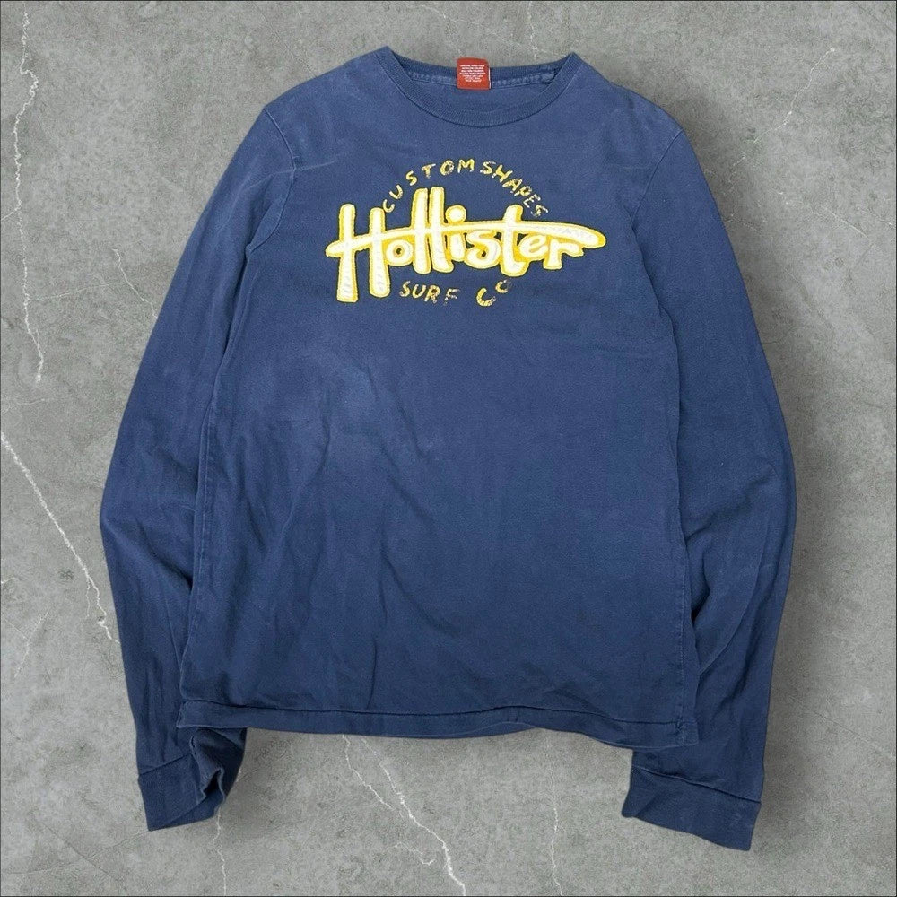 Vintage Hollister Shirt Mens Medium Navy Blue Y2K Surf Surfwear LS Embroidered