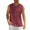 Hot Vest Short Lace-up New Shirt  Sale T-shirt 2024  Color Sleeve Linen Men's