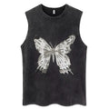 Gothic Angel Skeleton Butterfly Tank Top Washed Black Y2K Grunge Shirt [S-3XL]