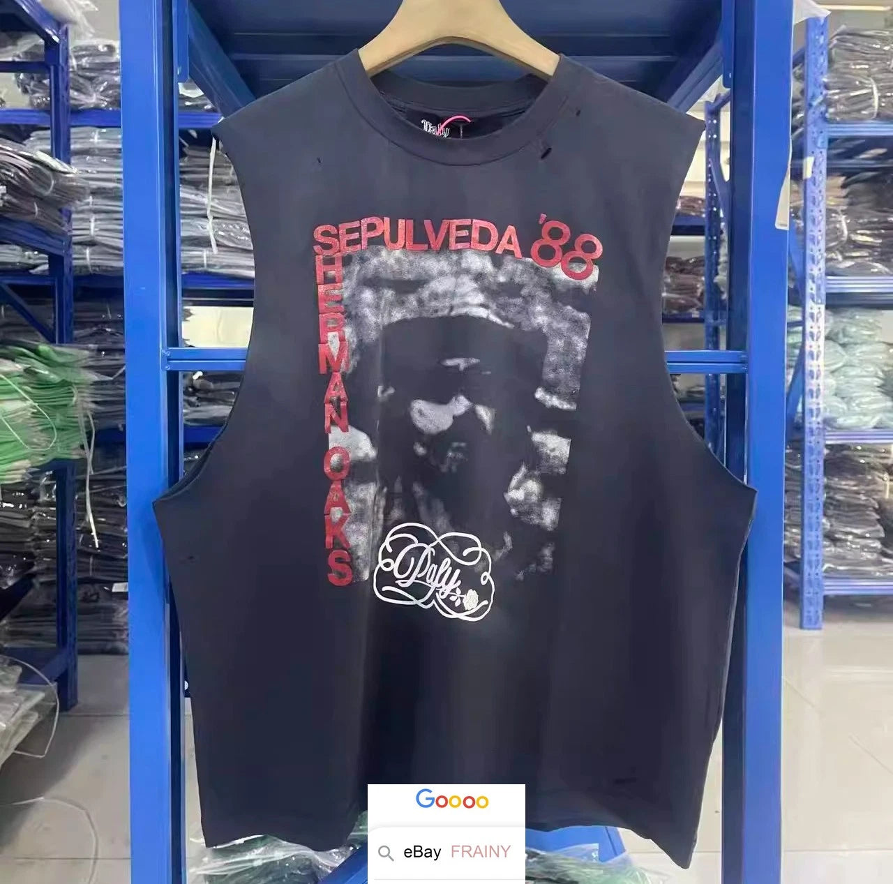VINTAGE MEN BLACK T SHIRT VEST DISTRESSED PALY HIPHOP HIGH STREET SLEEVELESS TOP
