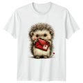 Hedgehog With Letter Animals Mens T-Shirt Womens Tee Graphic Unisex Top