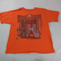 Y2K Biker Shirt Mens Extra Large Orange Skeleton Skull Motorcycle Eagle Ride Tee