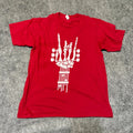 Port Company Mens T-Shirt Size M Red Guitar Skeleton Print Short Sleeve