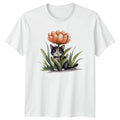 Cute Kitten Peeking Flower Design T-Shirt Floral Birthday Gift For Him And Her