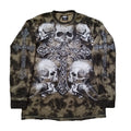 MMA Elite Thermal T Shirt Mens XL Green Black Skull Cross Grunge Affliction Y2K