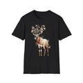 Deer Floral Watercolor Nature Black Tee Boho Aesthetic Graphic T-Shirt