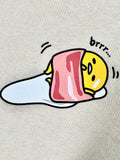 GUDETAMA THE LAZY EGG GRAPHIC T-SHIRT WRAPPED IN BACON MENS LARGE BEIGE