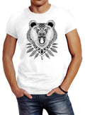 Men's Bear Boho Bear Zentangle Bohemian Atzec Feathers Slim Fit Neverless® T-Shirt
