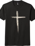 Unisex Textured Cross Graphic Tee-Stylish Casual Streetwear Artistic Shirt