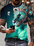 Men T Shirt Fashion Abstract Green Lion Head Casual Short Sleeve Novelty Trendy