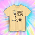 Life Happens Coffee Helps Shirt Funny Caffeine Lover Graphic Humor Tee S-5XL