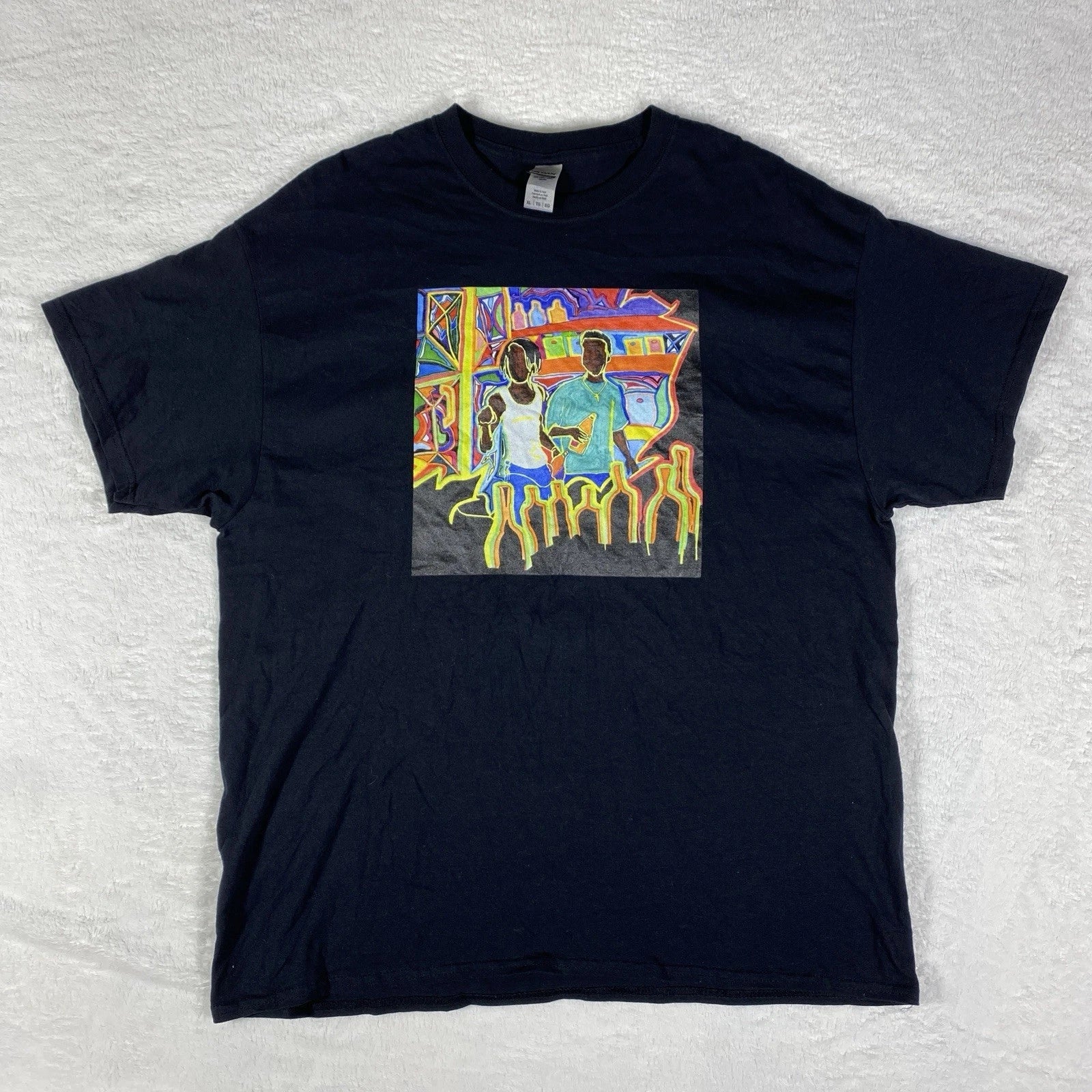 Vintage Style Graphic T-Shirt Black Gildan Heavy Cotton XL Street Art Tee