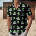 Mens Button Down Shirts Space Alien Pattern Printed Hawaiian Tops Novelty Gift