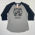 Sloth Shirt Adult Lg Raglan Slow Ride Take It Easy 3/4 Sleeve Gray Black NWT