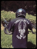 Winged Shovelhead Engine black shirt biker cone shovel panhead motorcycle Vtg