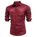 Long Sleeve Satin Silk Shirts Dress Shirt Men's Tops Male Blousesolid #