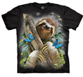 The Mountain Sloth Lazy Hanging Slow Butterflies Cotton Black Adult T-Shirt S-M