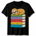 Lazy Sloth Reading Book Novel World Book Day Unisex Tshirt Adults Kids Top