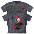 Unisex Mens Carbon Grey 240gsm Acid Wash T-Shirt Japanese Raven Tattoo Gift