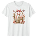 Cute Watercolor Bunny In Basket Womens T-Shirt Pastel Floral Easter