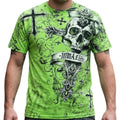 Rare MMA ELITE Neon Green Skulls Cross Short Sleeve  Y2K Mens T-shirt SMALL NWT
