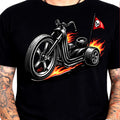 Motorcycle Biker T Shirt Flaming Trike Skull Chopper Rider Black Tee Fire Gift
