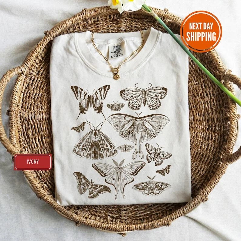 Vintage Butterfly and Moth T-Shirt, Cottagecore Aesthetic Shirt