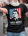 Mens I Smell Hippies T-Shirt Ronald Reagan USA President Funny Political T shirt