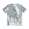 All Over Print T Shirt Minimalist Owl in Snowy Pine Forest