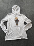 Polo Ralph Lauren Shirt Mens XS White Long Sleeve Hooded Polo Bear Graphic