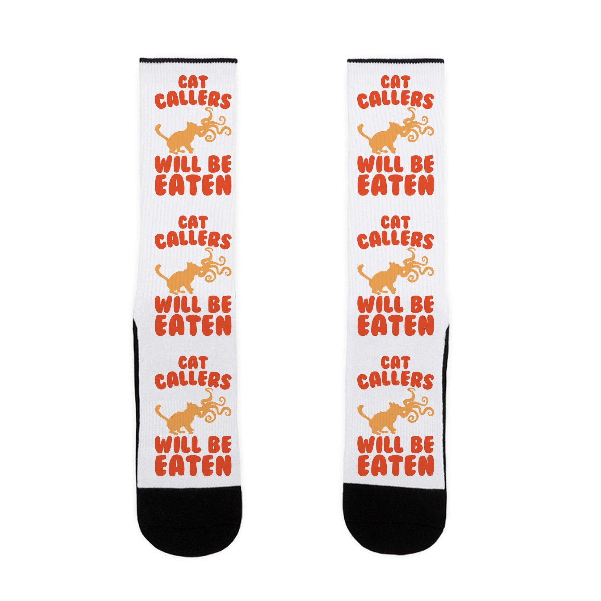 Cat Callers Will Be Eaten Parody White Print Socks