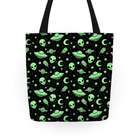 Aliens and UFO Cosmic Space Pattern Tote Bag