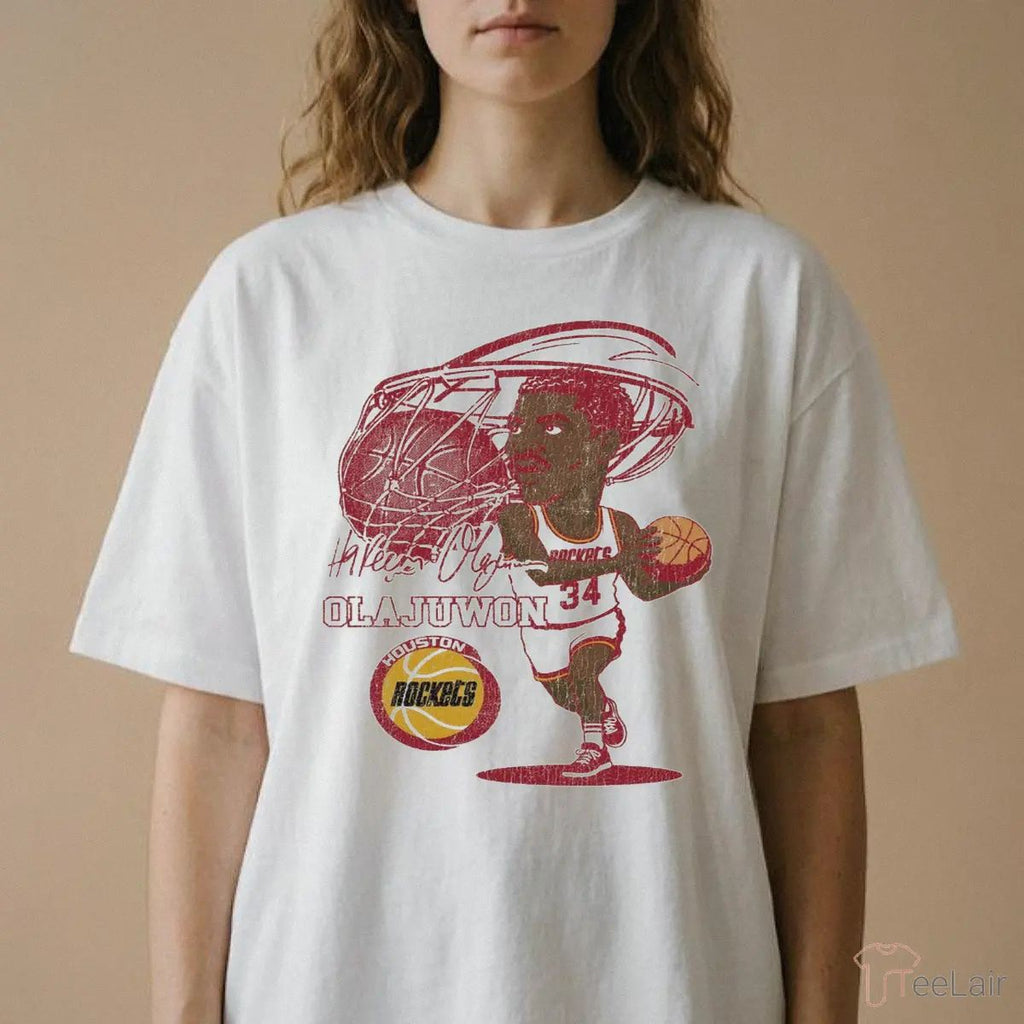 Houston Rockets Hardwood Classics Hakeem Olajuwon Caricature T-Shirt