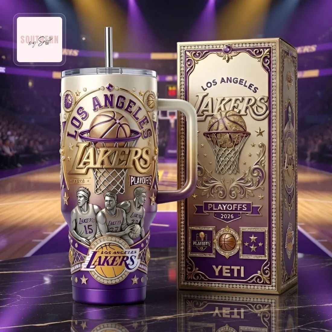 Los Angeles Lakers 2026 Playoffs Premium Gold Purple 40oz Tumbler with Handle