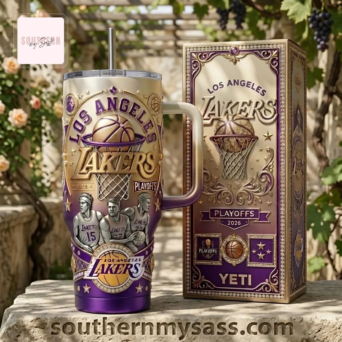 Los Angeles Lakers 2026 Playoffs Premium Gold Purple 40oz Tumbler with Handle