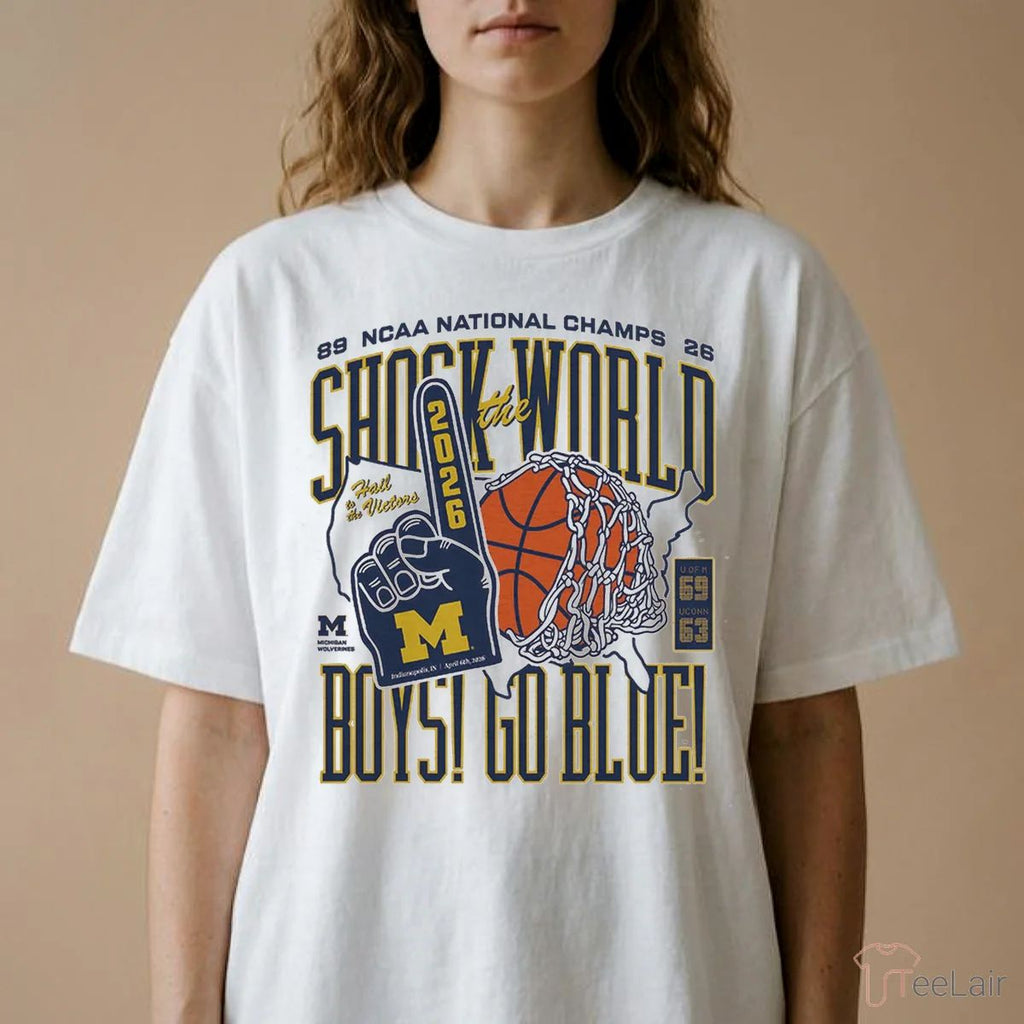 Michigan Basketball Shock The World, Boys! Two-Time National Champs Tee Shirt