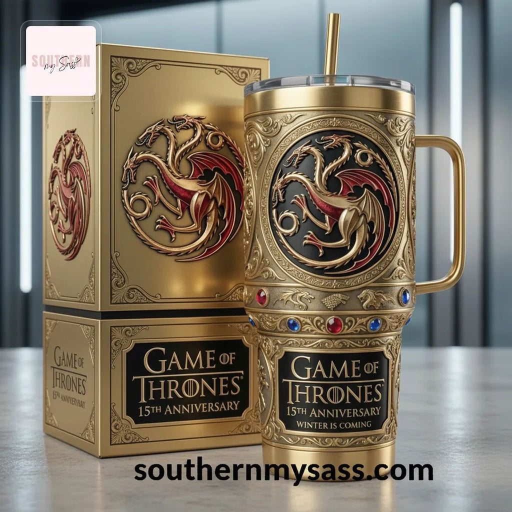 Game of Thrones 15th Anniversary Winter Is Coming Luxury Gold Targaryen 40oz Tumbler
