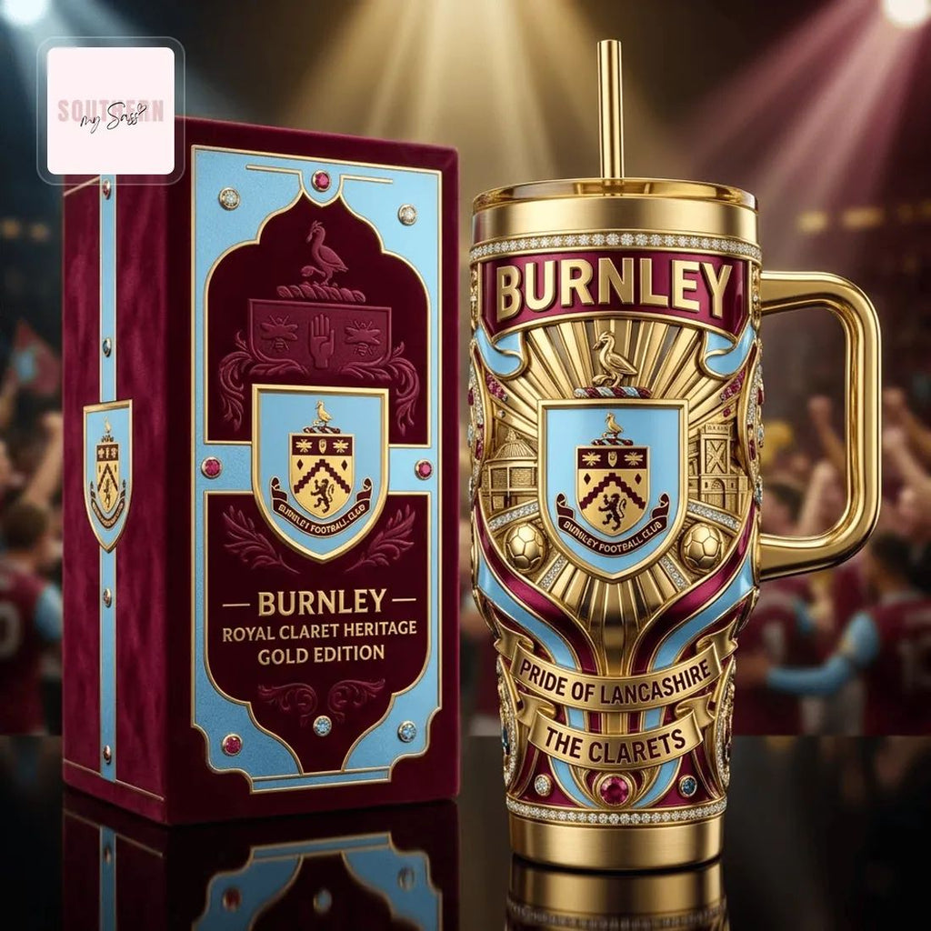 Burnley FC Royal Claret Heritage Gold Edition Luxury Insulated 40oz Tumbler With Handle