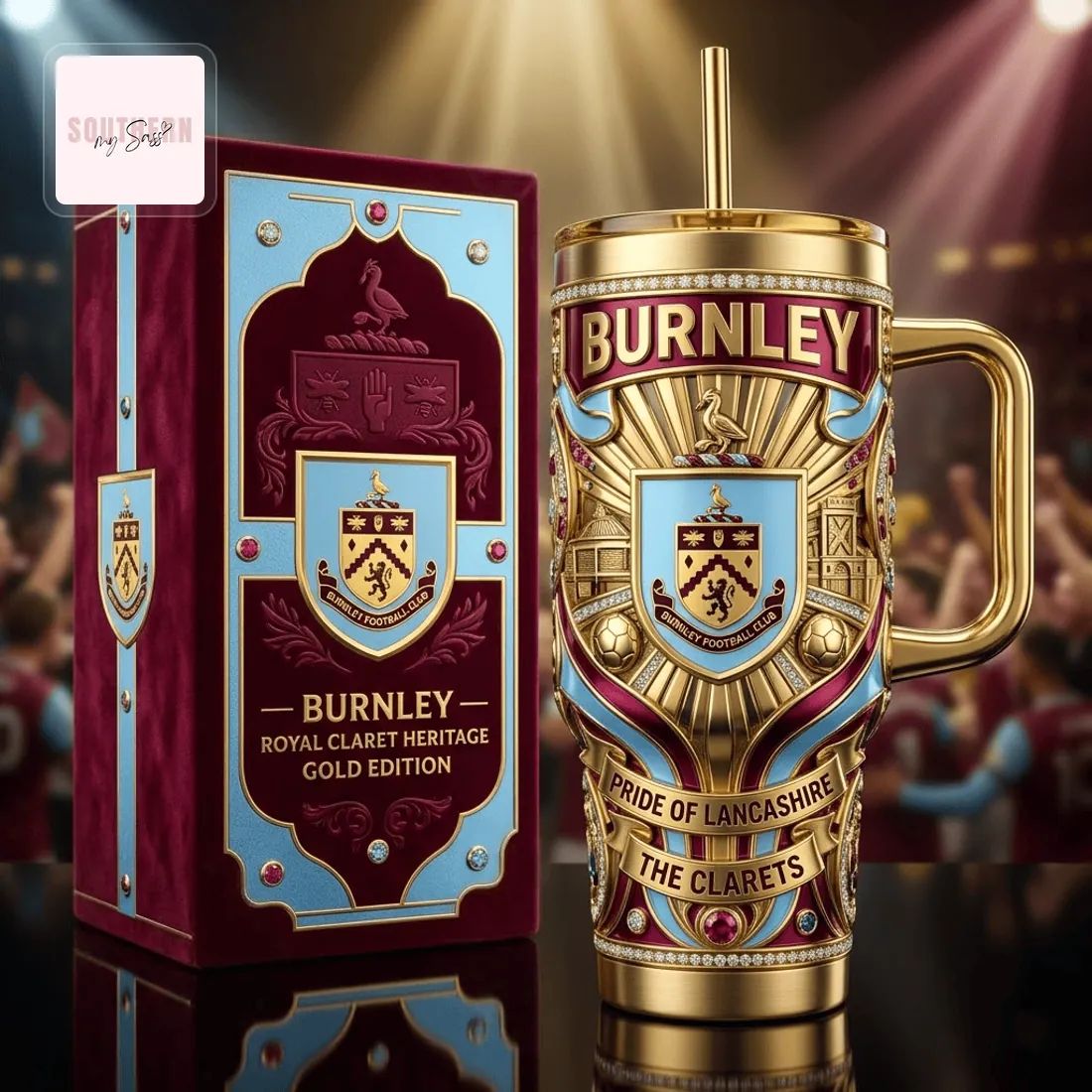 Burnley FC Royal Claret Heritage Gold Edition Luxury Insulated 40oz Tumbler With Handle