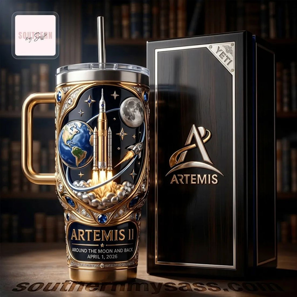 Artemis II Luxury Gold Commemorative 40oz YETI Tumbler With Handle