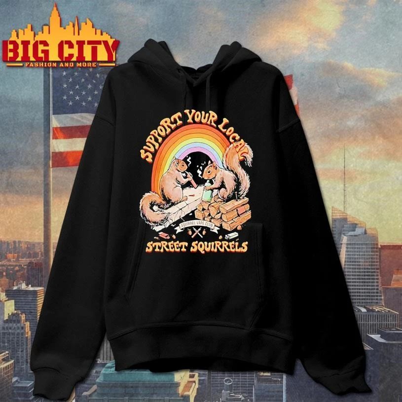 Support Your Local Street Squirrels Rainbow Vintage Graphic Shirt