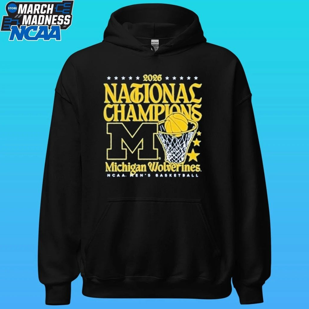Michigan Wolverines Womens Navy Blue Mbb National Champs 2026 Hoop Shirt