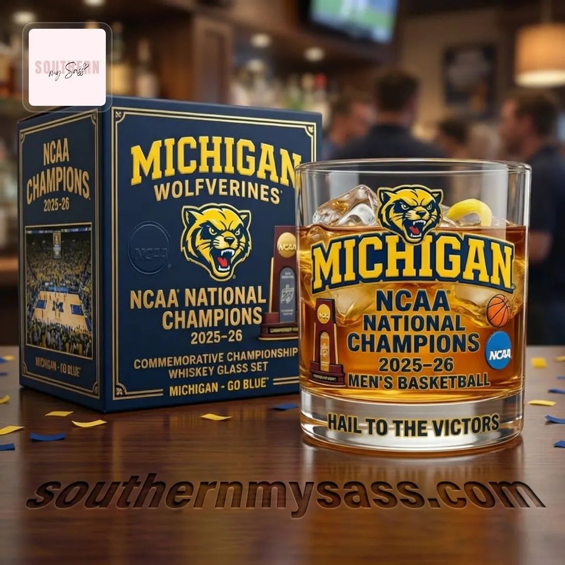 Michigan Wolverines 2025-26 NCAA Men’s Basketball National Champions Commemorative Whiskey Glass