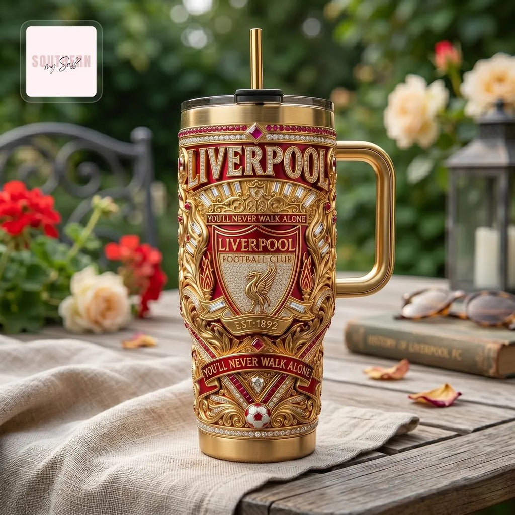 Liverpool Football Club Luxury Gold Red 40oz Insulated Tumbler With Handle